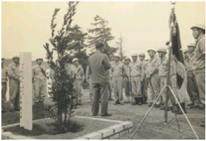 創業50周年記念植樹で挨拶する石井社長(1966年)